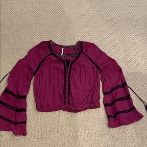 Free People Plum Blouse with Dark Plum Trim